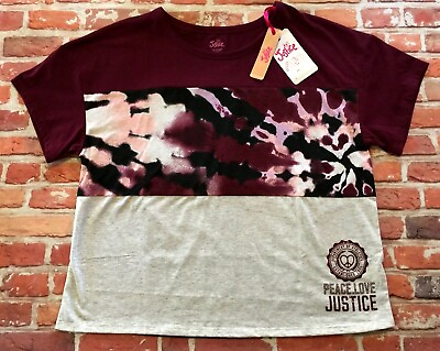 #ad Justice Girl#x27;s Short Sleeved T Shirt Maroon Black Pink White Tie Dye $4.50
