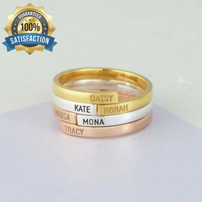 #ad Custom Spiral Ring Gift Box Your 2 Two Names Text Personalized Flat Gold Band $27.23