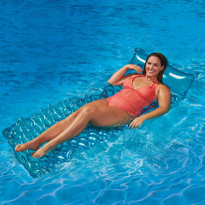 #ad Blue Neon Comfort Inflatable Water Mat Unisex Adult Pool Float W Soft Pillow $16.19