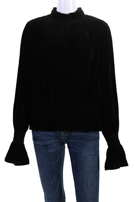 #ad Frame Womens Crew Neck Cinched Velvet Long Sleeve Blouse Top Black Size Large $117.01