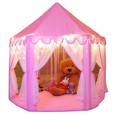 #ad Princess Tent Girls Large Playhouse Kids Castle Play Tent with Star Lights To... $54.09