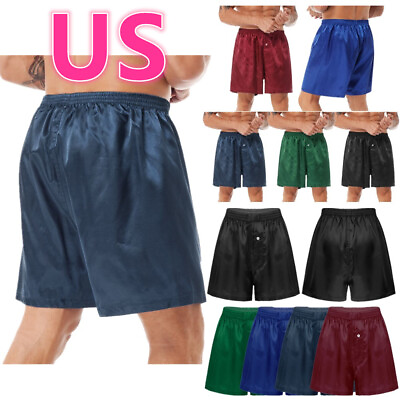 #ad US Men#x27;s Satin Boxer Shorts Pajamas Shorts Sleepwear Underwear Underpants Shorts $10.56