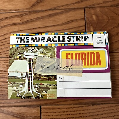 #ad 1976 Miracle Strip FL Tower Tourist Map Destin Santa Rosa Beach Folder Postcard $12.99