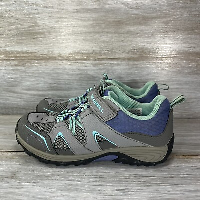 #ad #ad Merrell Kids Gray Purple Hook And Loop Hiking Shoes Size 3.5 M $19.99