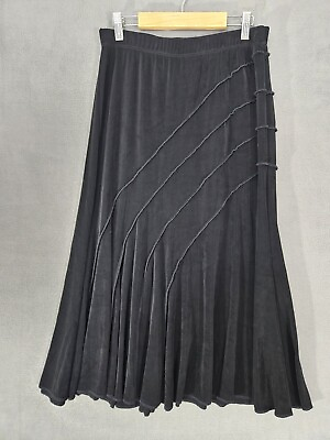 #ad Vintage Coldwater Creek Womens Maxi Stretch Skirt Black Size Petite Medium PM $29.00