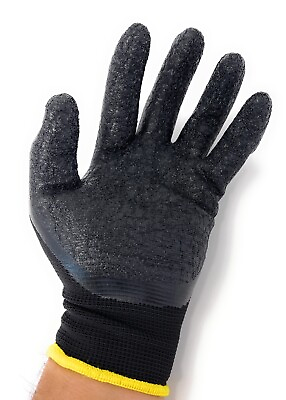 #ad 12 Pair Black Safety Gloves Latex Coated Grip Cut Resistant $19.99