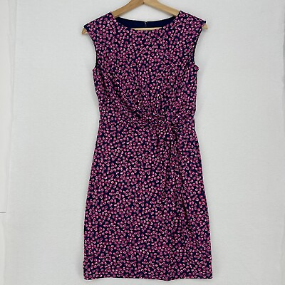 #ad Ann Taylor Sheath Dress Womens Size 0 Navy Pink Sleeveless Floral Print Knotted $6.25