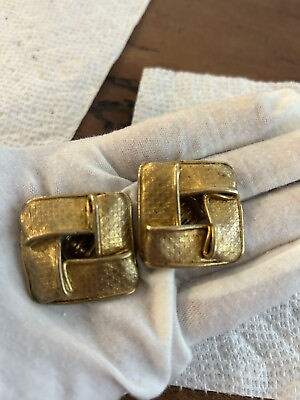 #ad Vintage Signed Gold Tone Clip On Earrings MERCEDES ROBIROSA Runway Designer READ $49.00