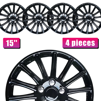 #ad 🚒15quot; Snap On Hub Caps Black Wheel Covers fit R15 Tire amp; Steel Rim Pack of 4 $47.91
