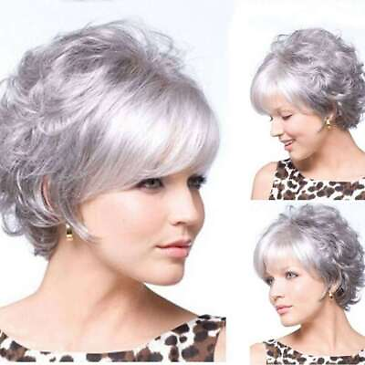 #ad Ladies Hair Natural Curly Synthetic Gray Wigs Silver Short Women Wig Wavy cospla $6.99
