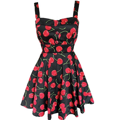 #ad IXIA ModCloth Dress size S Cherry Print 50#x27;s Retro Pinup Black Red EUC $37.00