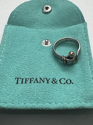 #ad Tiffany amp; Co 925 Sterling Silver amp; 18k Gold Hook Eye Ring Size 6.25 $150.00