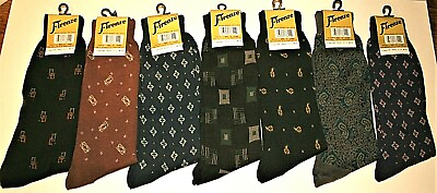 #ad 7 Pair Firenze Mens Dead Stock Dads Dress Socks Fits10 13 Shoe New Nos 1980s ST1 $36.99