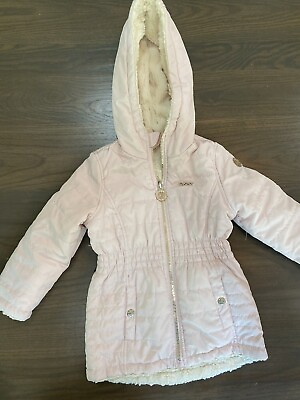 #ad Toddler Girls Winter Coat 2T DKNY Pink Cozy Faux Fur Lined Reversible $25.00