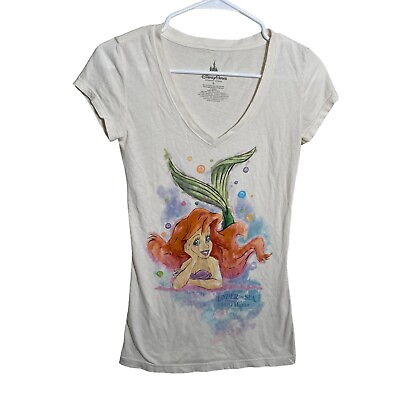 #ad Disney Parks Ariel Shirt Women#x27;s Small White Short Sleeve V Neck Little Mermaid $6.39