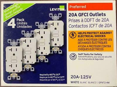 #ad Leviton Protection 20A 125V 20 AMP GFCI Outlets 5 20R 4 PACK White GFNT2 4W NEW $29.50