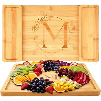 #ad 2 Pcs Bamboo Charcuterie Boards and Cheese Board Set with Monogrammed with Si... $41.36