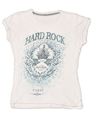 #ad HARD ROCK Womens Paris Graphic T Shirt Top UK 12 Medium White Cotton MT05 GBP 12.66