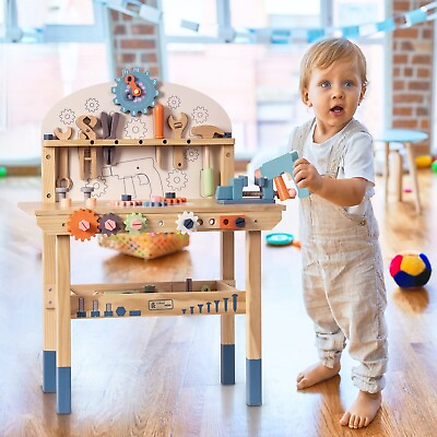 #ad ROBOTIME Large Wooden Play Tool Workbench Set for Kids Toddler Toy Gift 3 Years $79.99