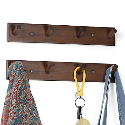 #ad 2 Pack Wooded Coat Hanger Wall Mount 4 Hooks Coat Hooks Wall Hooks for Hat Towel $16.98