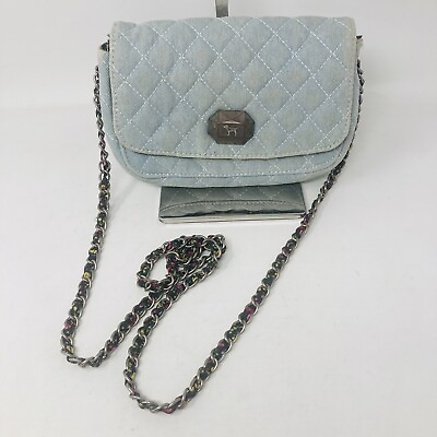 #ad Victoria’s Secret Small Blue denim Handbag With Chain Shoulder Strap Crossbody $14.99