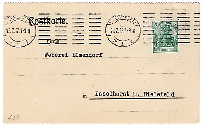 #ad 1912 Feb 12th. Commercial Card. Wiesbaden to Isselhorst Germany. AU $8.50