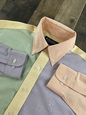 #ad Brooks Brothers Shirt Mens Small Color Block Long Sleeve Button Down Embroidered $32.30