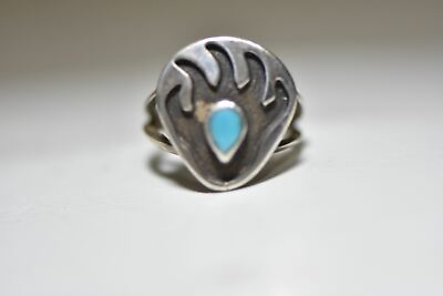 #ad Bear ring Navajo turquoise claw pinky bear footprint sterling silver girls women $68.00