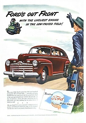 #ad 1946 Ford Vintage Print Ad Our Front With The Liveliest Engine Low Priced $8.99