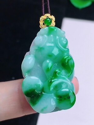 #ad Emerald Icy Green Jadeite Jade 18K Yellow Gold PiXiu Pendant 0424 $1513.00