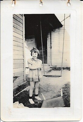Little Girl Photograph Swing 1947 Playing Outside Vintage 3 1 2 x 5 1 4 $11.99