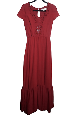 #ad Dress The Population Red Flowy Long Maxi Dress Short Sleeve Lace Sz XS Women#x27;s $75.00
