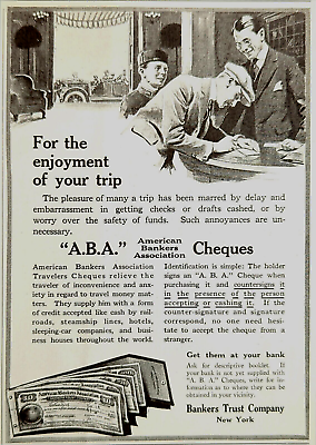#ad 1916 Bankers Trust Company ABA Cheques Drafts Money New York Vintage Ad 106 $13.49