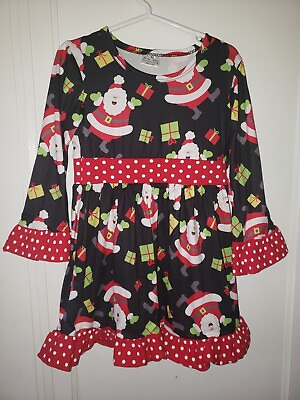 #ad Boutique Santa Claus Ruffle Tunic Dress Girls Christmas Outfit Size M 4 $7.00