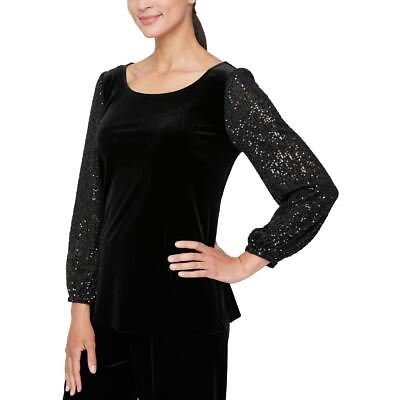 #ad Alex Evenings Womens Velvet Sequined Top Blouse Shirt BHFO 1507 $48.99