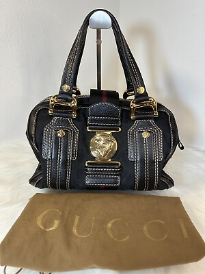 #ad Gucci Vintage Bag Black Leather Aviatrix Boston Handbag Auth $468.00