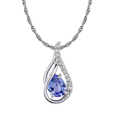 #ad 10k White Gold Genuine Pear shape Tanzanite amp; Diamond Halo Drop Pendant Necklace $199.99