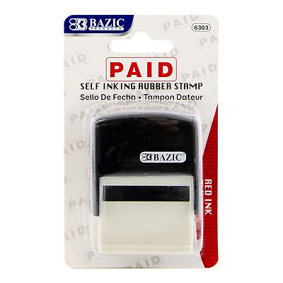 #ad BAZIC Paid Self Inking Rubber Stamp Red Ink Stamp Impression Size 1.41quot; x ... $6.68