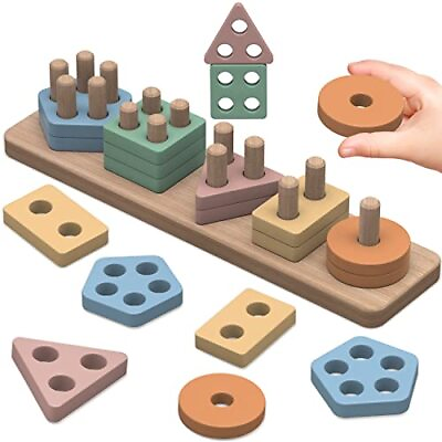 #ad Montessori Toys for 1 2 3 4 Years Old: Wooden Sorting Stacking Toddler Toy Baby $7.58