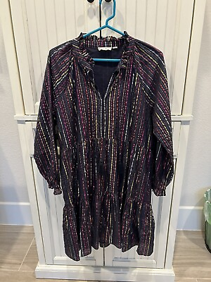 #ad Roller Rabbit Navy Metallic rainbow long sleeved dress small NWOT $99.99
