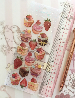 #ad Puffy Glitter Dessert Strawberry Cupcake Sticker Sheet Scrapbooking Junk Journal $5.25