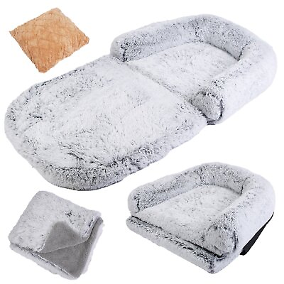 #ad Dog Bed With Pillow Blanket Flurry Plush Napping Human Sized Dog Indoor Soft Bed $129.99