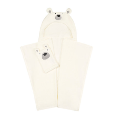 #ad NWT Polar Bear Hooded Towel amp; Mitt Washcloth Set 2pc Winter Christmas Home Decor $16.00