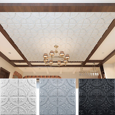 #ad Art3d 12 Pack Drop PVC Ceiling Tiles，Glue up Ceiling Panel（48 sq.ft） Fancy $74.99