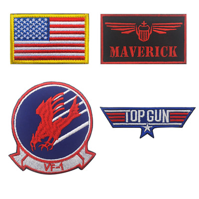 #ad 4 Pcs US NAVY TOP GUN FIGHTER MAVERICK USA FLAG Hook Loop Patch Fastener Badge $15.19