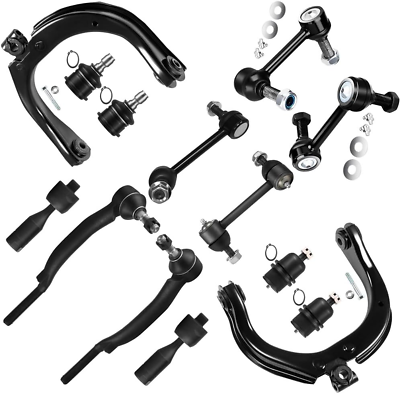 #ad 14Pc Set Suspension Kit Upper Control Arm Inner Outer Tie Rod End Sway Bar End L $132.99