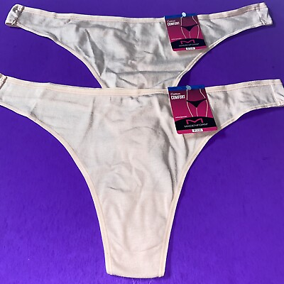 #ad NEW 2 MAIDENFORM LIGHT PINK COTTON COMFORT THONG PANTIES SIZE X LARGE $26 $16.99