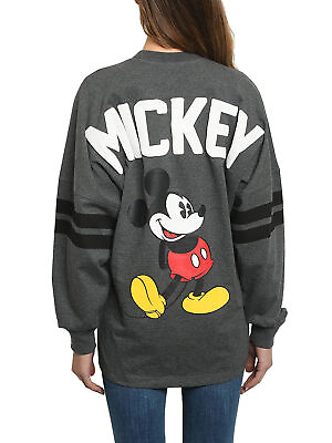 #ad Mickey Mouse Sweatshirt Disney Women#x27;s Long Sleeve Jersey Charcoal Gray $44.99