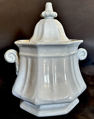 #ad Antique White Ironstone Master Sugar w Lid Marked $58.00