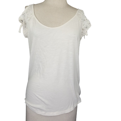 #ad White Lace Cotton Blend Sleeve Top Size Medium $18.75